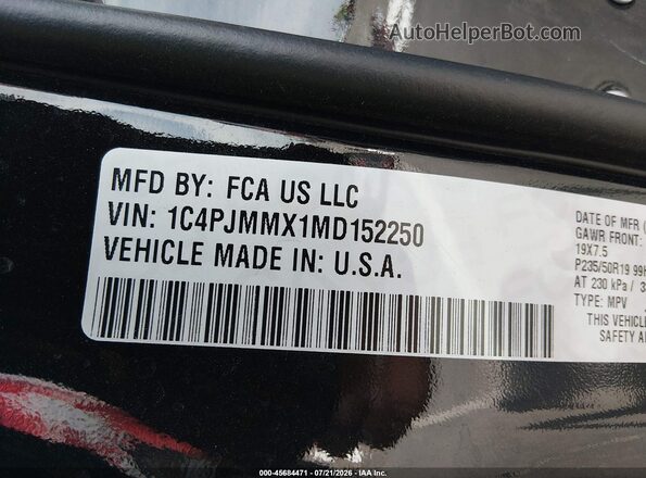 1C4PJMMX1MD152250 2021 JEEP CHEROKEE Черный Вид подкапотного пространства