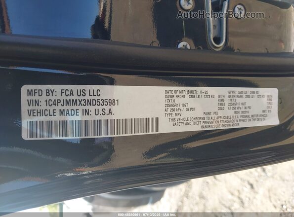 1C4PJMMX3ND535981 2022 JEEP CHEROKEE Черный Вид подкапотного пространства