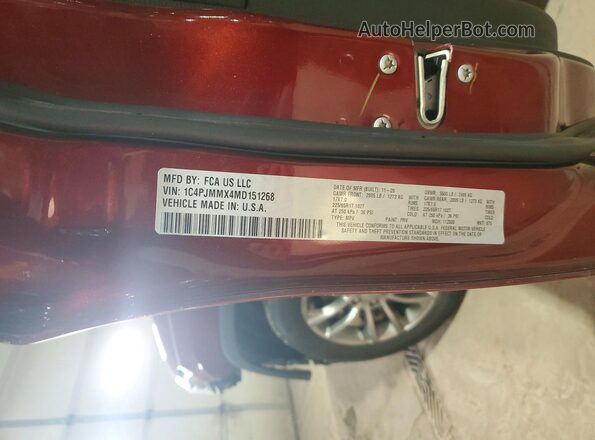 1C4PJMMX4MD151268 2021 JEEP CHEROKEE Burgundy Vista interior de 360 grados