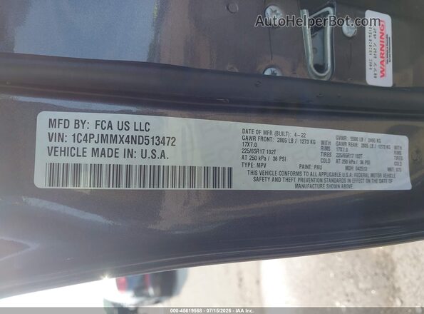 1C4PJMMX4ND513472 2022 JEEP CHEROKEE Серый Вид подкапотного пространства