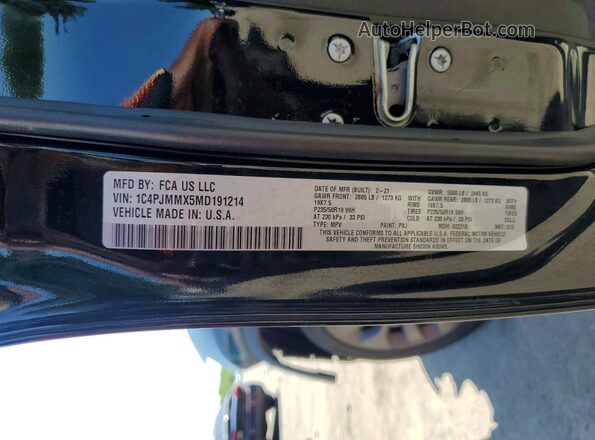 1C4PJMMX5MD191214 2021 JEEP CHEROKEE Black Vista de la etiqueta del VIN