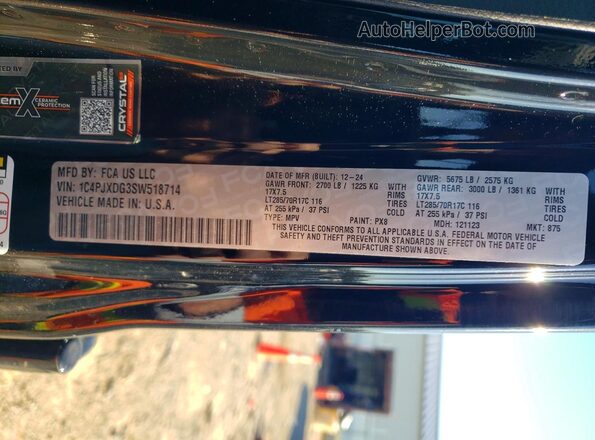 1C4PJXDG3SW518714 2025 JEEP WRANGLER Black VIN კოდის სტიკერის ხედი