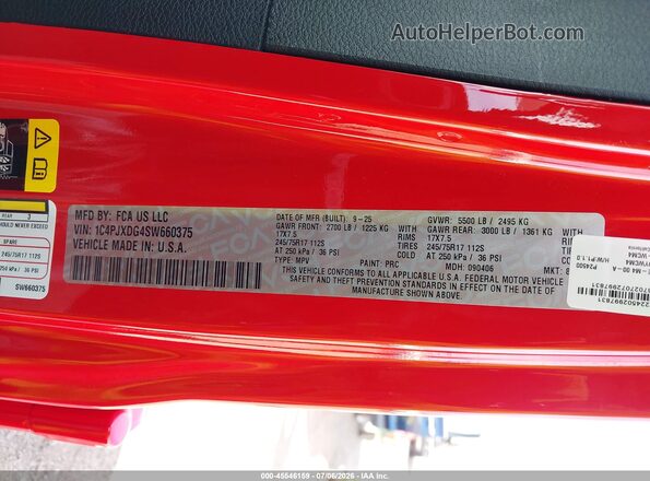 1C4PJXDG4SW660375 2025 JEEP WRANGLER Red Շարժիչի բաժամունքի տեսք