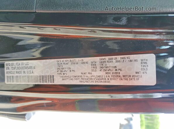 1C4PJXDG6SW540514 2025 JEEP WRANGLER Черный Вид наклейки с VIN-кодом