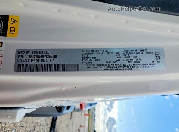 1C4PJXDN4RW363888 2024 JEEP WRANGLER White VIN sticker view