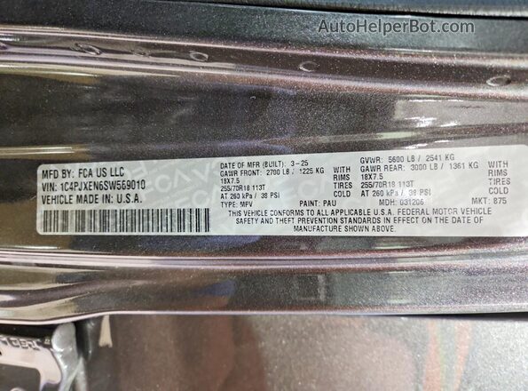 1C4PJXEN6SW569010 2025 JEEP WRANGLER Gray Widok naklejki z numerem VIN