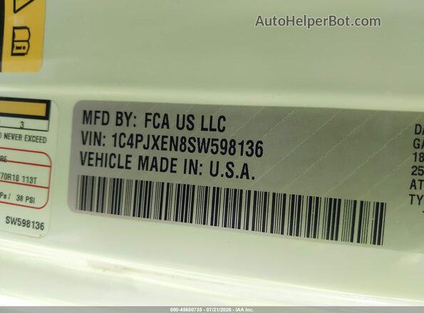 1C4PJXEN8SW598136 2025 JEEP WRANGLER White Շարժիչի բաժամունքի տեսք