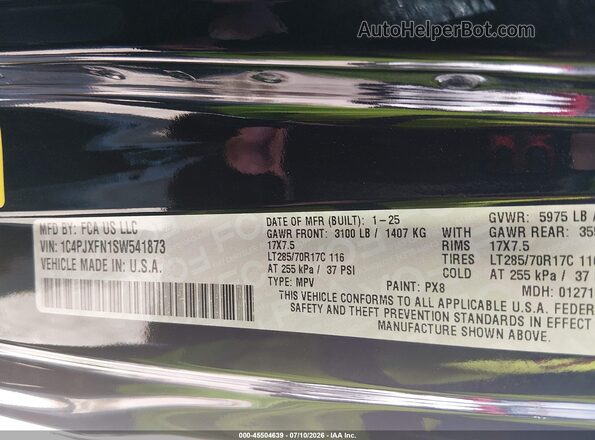 1C4PJXFN1SW541873 2025 JEEP WRANGLER Black Շարժիչի բաժամունքի տեսք