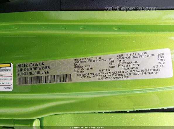 1C4PJXFN9TW156823 2026 JEEP WRANGLER Green Շարժիչի բաժամունքի տեսք