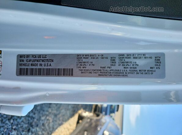 1C4PJXFNXTW275724 2026 JEEP WRANGLER White VIN კოდის სტიკერის ხედი