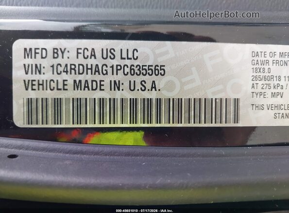 1C4RDHAG1PC635565 2023 DODGE DURANGO Black ძრავის განყოფილების ხედი