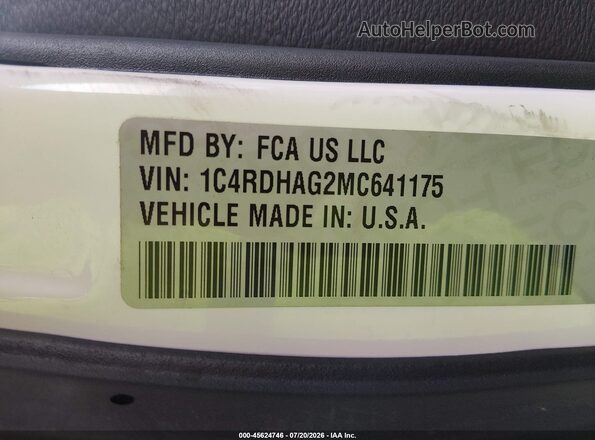 1C4RDHAG2MC641175 2021 DODGE DURANGO White Вид підкапотного простору