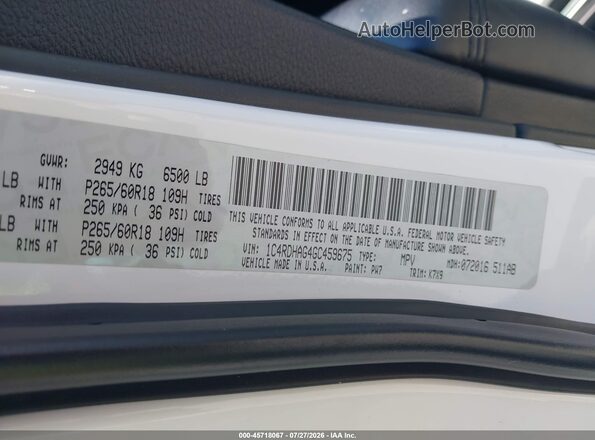 1C4RDHAG4GC459675 2016 DODGE DURANGO Белый Вид подкапотного пространства