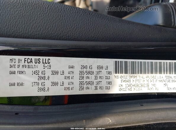 1C4RDHAG8KC802156 2019 DODGE DURANGO Черный Вид подкапотного пространства