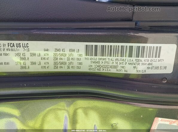 1C4RDHDG2GC483887 2016 DODGE DURANGO Gray Engine compartment view