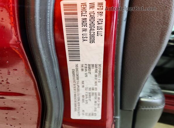 1C4RDHDG4LC380285 2020 DODGE DURANGO Maroon VIN կոդի պիտակի տեսք