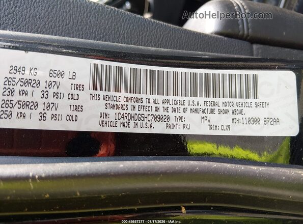 1C4RDHDG5HC709020 2017 DODGE DURANGO Black Vista del compartimento del motor