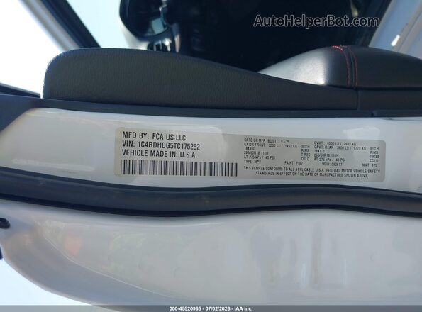 1C4RDHDG5TC175252 2026 DODGE DURANGO White Вид підкапотного простору