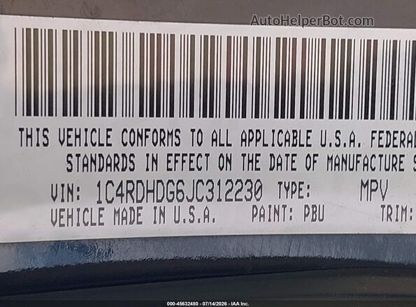 1C4RDHDG6JC312230 2018 DODGE DURANGO Синий Вид подкапотного пространства