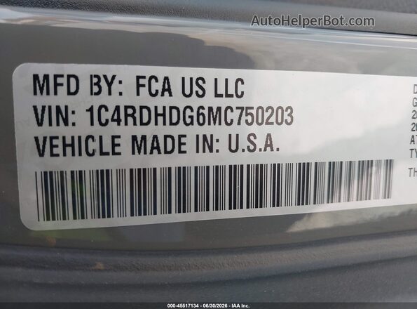 1C4RDHDG6MC750203 2021 DODGE DURANGO Серый Вид подкапотного пространства