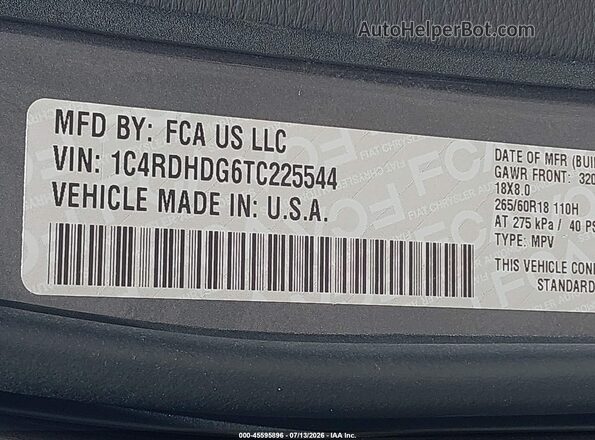 1C4RDHDG6TC225544 2026 DODGE DURANGO Gray ძრავის განყოფილების ხედი