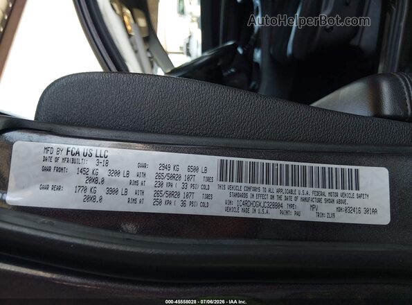 1C4RDHDGXJC328804 2018 DODGE DURANGO Gray Vista del compartimento del motor