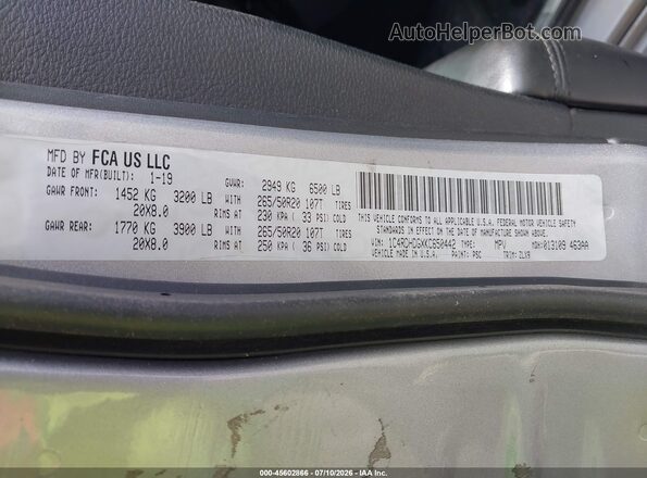 1C4RDHDGXKC650442 2019 DODGE DURANGO Gray Vista del compartimento del motor