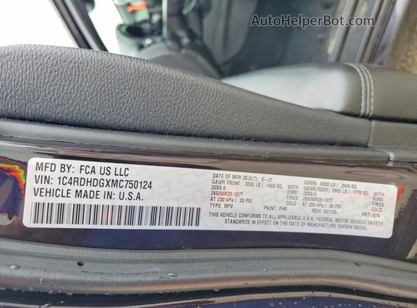 1C4RDHDGXMC750124 2021 DODGE DURANGO Purple Սալոնի 360 աստիճան տեսք