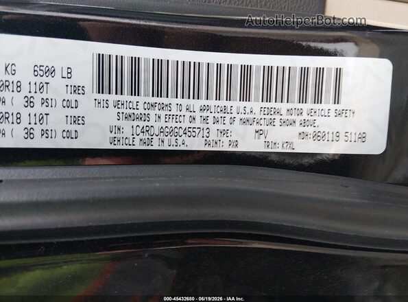 1C4RDJAG0GC455713 2016 DODGE DURANGO Black Вид підкапотного простору