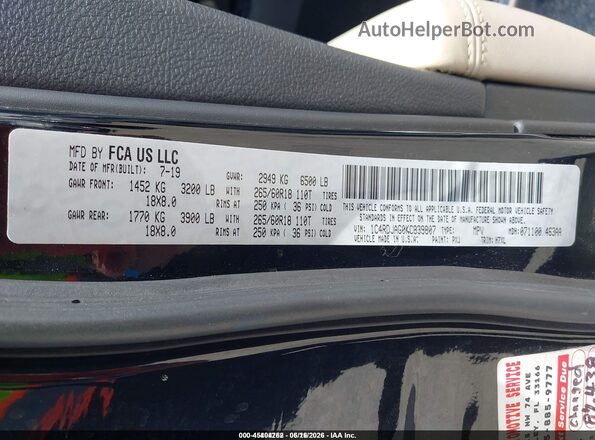 1C4RDJAG0KC839807 2019 DODGE DURANGO Black Vista del compartimento del motor
