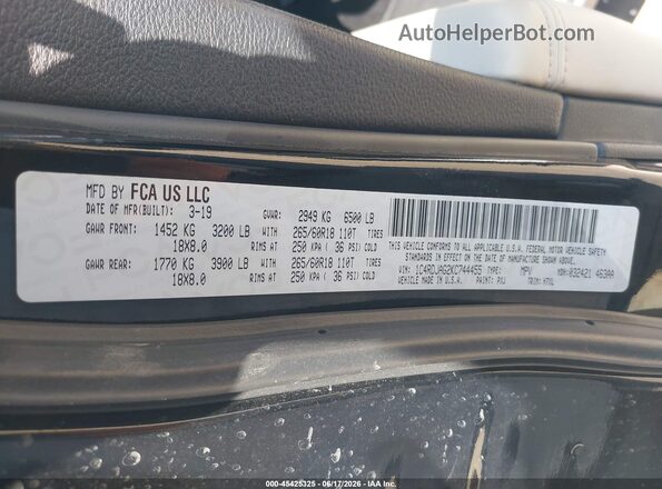 1C4RDJAG2KC744455 2019 DODGE DURANGO Черный Вид подкапотного пространства