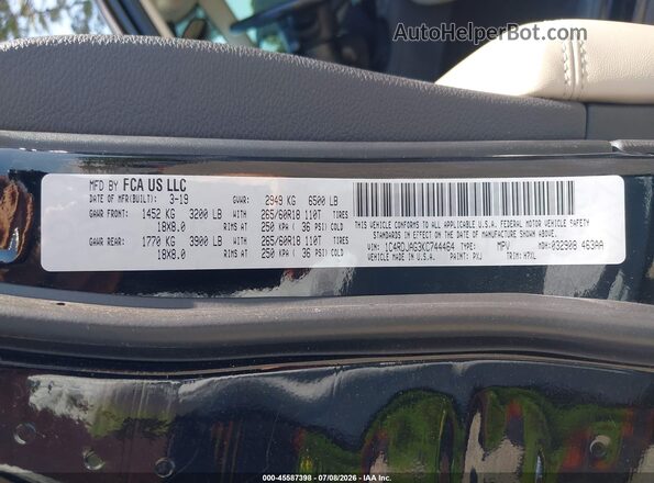 1C4RDJAG3KC744464 2019 DODGE DURANGO Black ძრავის განყოფილების ხედი