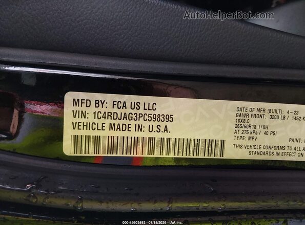 1C4RDJAG3PC598395 2023 DODGE DURANGO Черный Вид подкапотного пространства