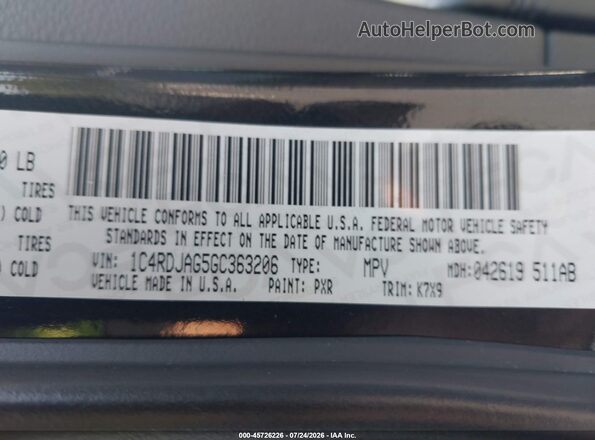1C4RDJAG5GC363206 2016 DODGE DURANGO Black Вид підкапотного простору
