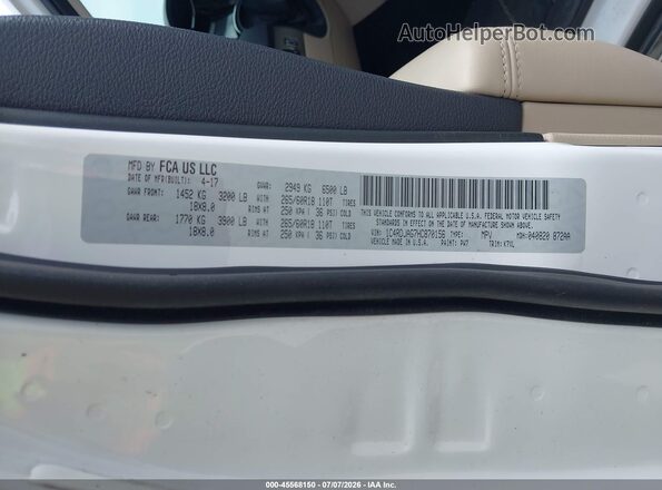 1C4RDJAG7HC870156 2017 DODGE DURANGO White Widok komory silnika
