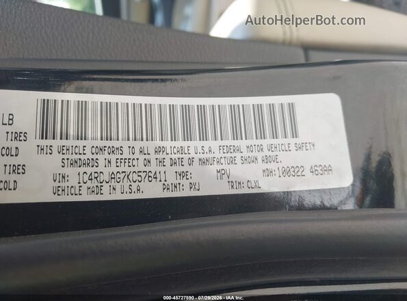 1C4RDJAG7KC576411 2019 DODGE DURANGO Black ძრავის განყოფილების ხედი