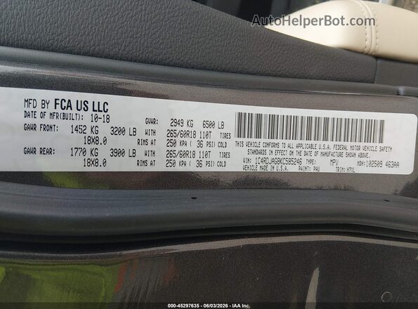 1C4RDJAG8KC585246 2019 DODGE DURANGO Gray Vista del compartimento del motor