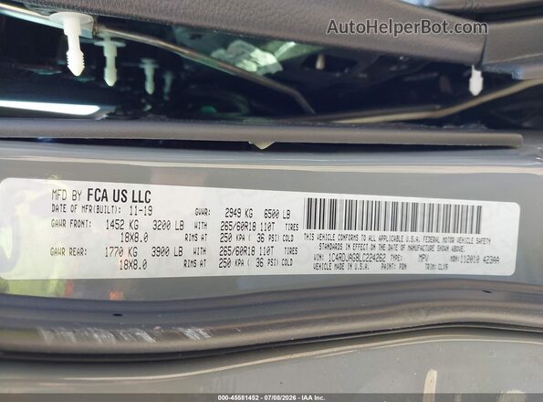 1C4RDJAG8LC224262 2020 DODGE DURANGO Gray Vista del compartimento del motor