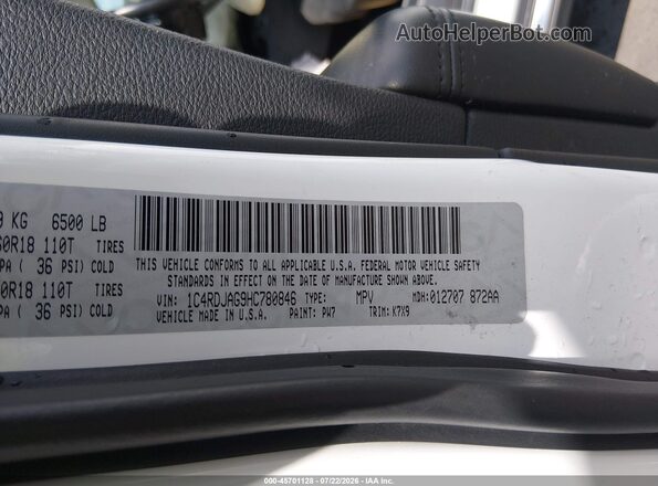1C4RDJAG9HC780846 2017 DODGE DURANGO White Вид підкапотного простору