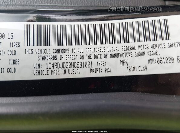 1C4RDJDG0HC931021 2017 DODGE DURANGO Black Widok komory silnika