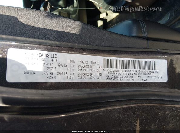 1C4RDJDG1GC416558 2016 DODGE DURANGO Gray Vista del compartimento del motor