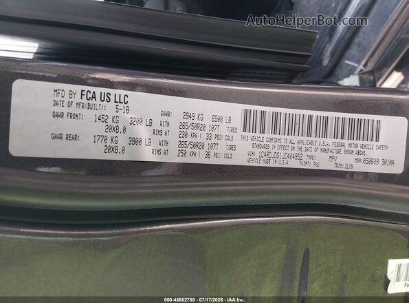 1C4RDJDG1JC404952 2018 DODGE DURANGO Gray Vista del compartimento del motor