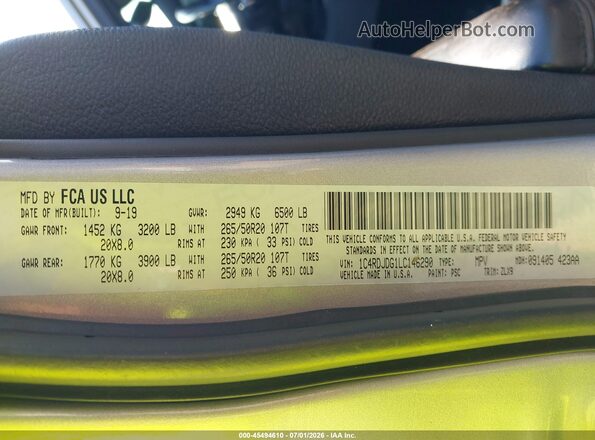1C4RDJDG1LC146290 2020 DODGE DURANGO Silver Engine compartment view