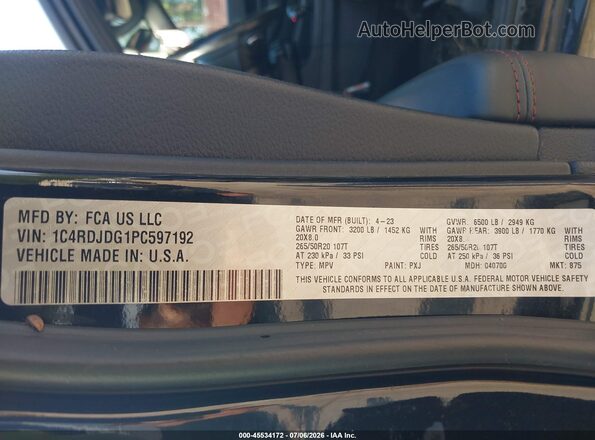 1C4RDJDG1PC597192 2023 DODGE DURANGO Черный Вид подкапотного пространства