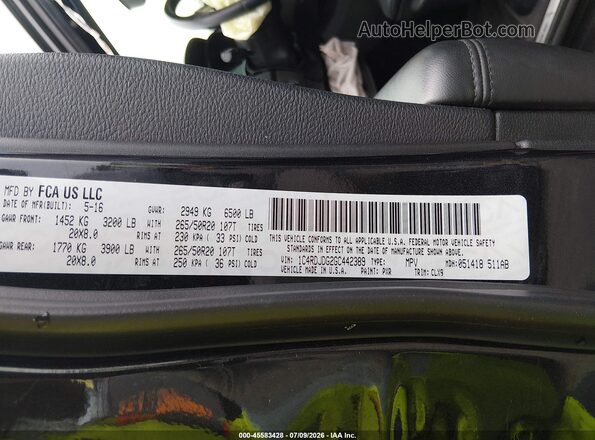 1C4RDJDG2GC442389 2016 DODGE DURANGO Black Вид підкапотного простору