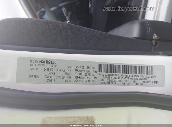 1C4RDJDG3HC651125 2017 DODGE DURANGO White Շարժիչի բաժամունքի տեսք