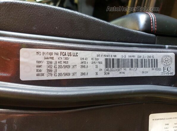 1C4RDJDG3JC415077 2018 DODGE DURANGO Gray VIN sticker view