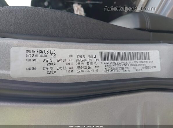 1C4RDJDG3LC325222 2020 DODGE DURANGO Silver Widok komory silnika