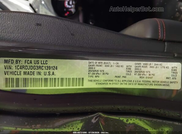 1C4RDJDG3RC139124 2024 DODGE DURANGO Серый Вид подкапотного пространства