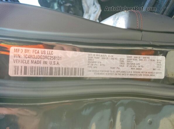 1C4RDJDG3RC258131 2024 DODGE DURANGO Black Widok naklejki z numerem VIN